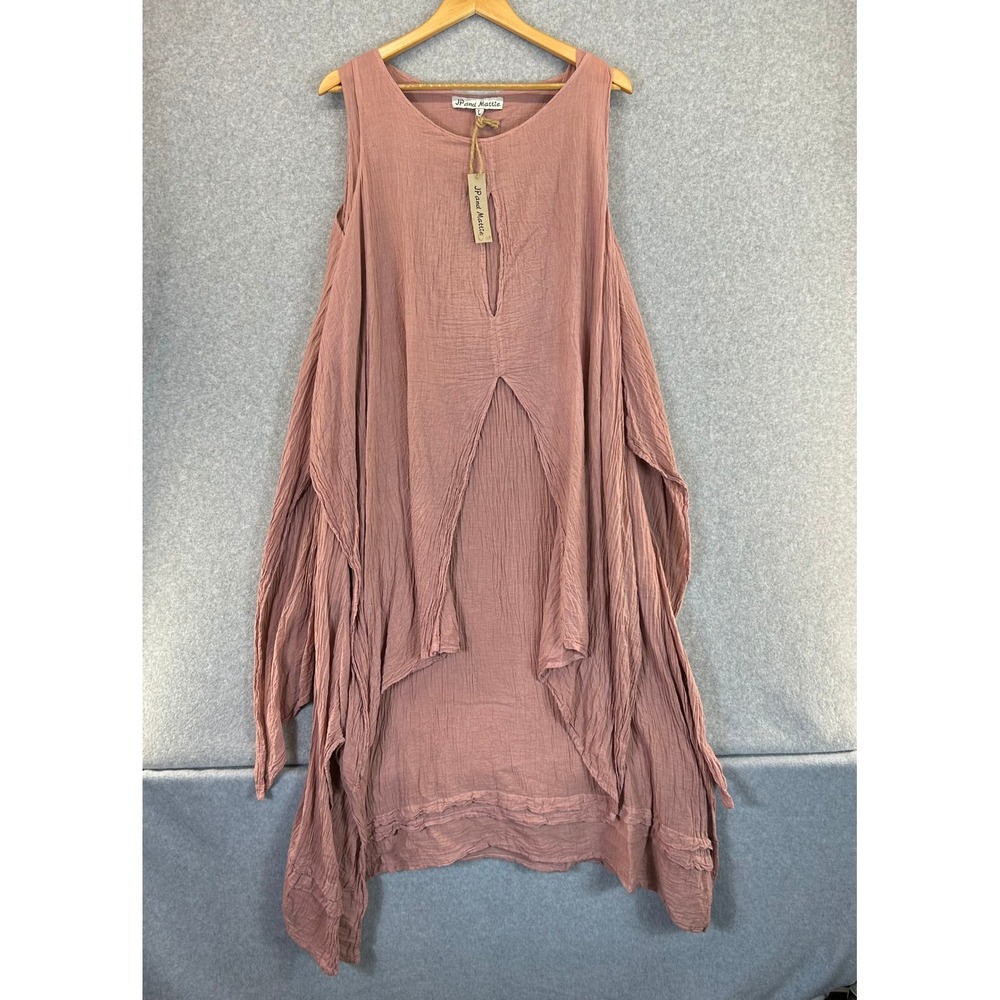 JP and Mattie Sz Large Pink‎ Crinkle Gauze Asymmetric Duster Dress Lagenlook NWT